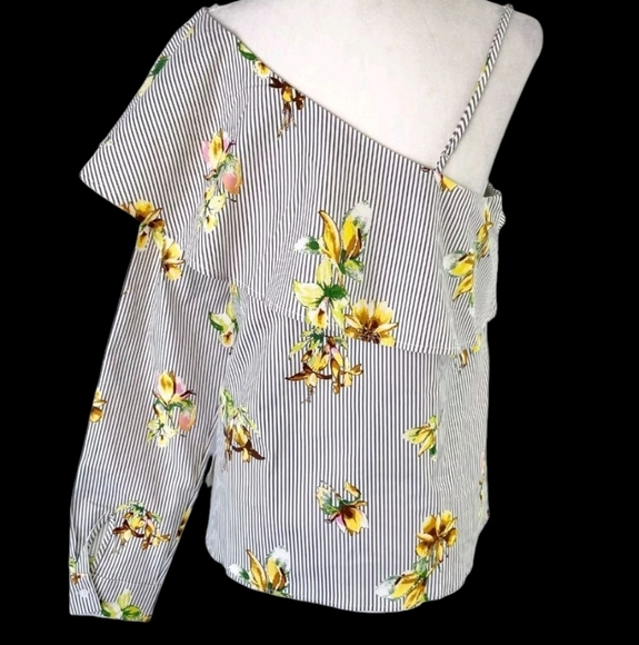 NWT Large Floral Striped One-Shoulder Top Lumiere Urban Outfitters Top - Picture 14 of 16